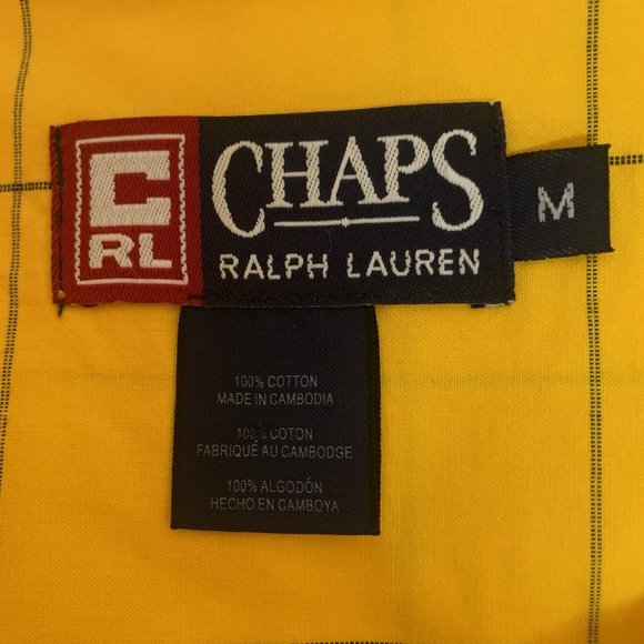 CHAPS FOR RALPH LAUREN SPREAD COLLAR BUTTON FRON PLAID SHIRT YELLOW MEDIUM-EUC - Picture 6 of 7